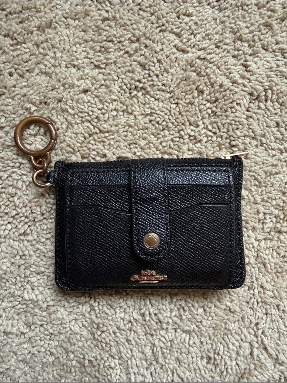 Coach Black Saffiano Leather Card Holder with Key Ring